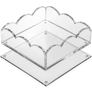 Orelle Scalloped Magnetic Acrylic Tray | Customizable Acrylic Tray Catchall with Insert Bottom | Display Photos, Art, Keepsakes | 8x8”