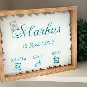 Custom Birth Frame - White Blue Boy Girl Frame of Birth Information