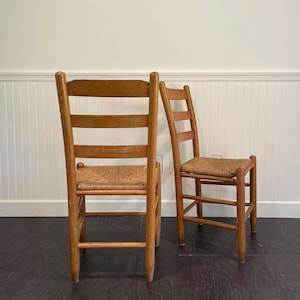 Vintage, Oak Ladder Back Chairs with Woven Seats - Set of 2