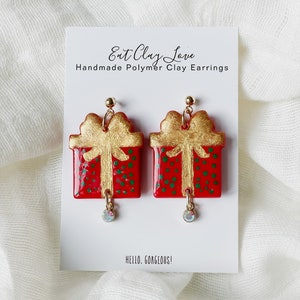 Christmas Gift Earrings | Gift Box | Present | Handmade Polymer Clay Earrings | Holiday Earrings | Lightweight