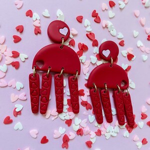Valentines Day Earrings | Handmade Clay Earrings | Heart Earrings | Lightweight | Red Dangle Earring | Hypoallergenic