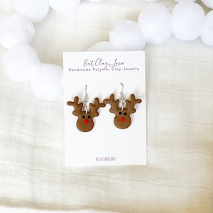 Reindeer Earrings | Handmade Polymer Clay Earrings | Holiday Earrings | Christmas Earrings