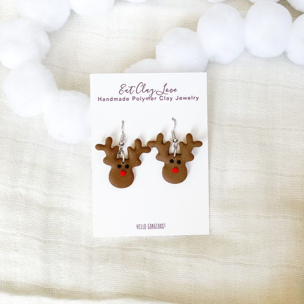 Reindeer Earrings | Handmade Polymer Clay Earrings | Holiday Earrings | Christmas Earrings