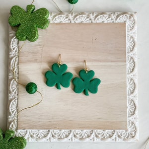 Shamrock Earrings | St. Patty’s Day Earrings | 3 Leaf Clover | Clay Earrings | Handmade Earrings