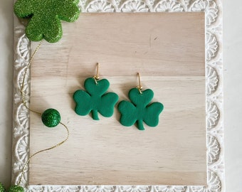 Shamrock Earrings | St. Patty’s Day Earrings | 3 Leaf Clover | Clay Earrings | Handmade Earrings