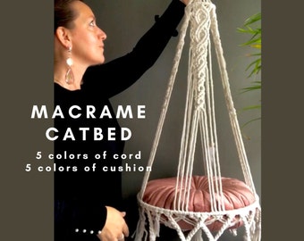 Macramé suspendu catbed macramé lit de chat cathamock catswing chat swing cadeau pour catlover macramé meubles pour animaux de compagnie hamac boho catbed