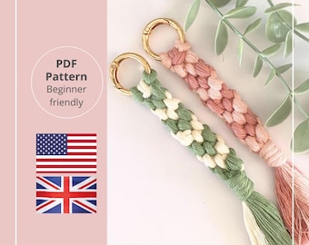Makramee-Muster für Schlüsselanhänger, Anfängerfreundliches Makramee-Muster für Schlüsselanhänger, PDF-Muster, englisches Tutorial für Makramee-Schlüsselanhänger