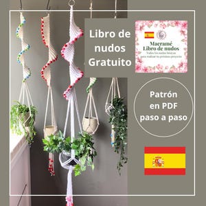 Spanish PDF macramé pattern espagnol Spiral planthanger macrame plant hanger boho plant decoration, home decor macrame planthanger decor