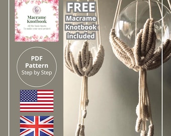 Patrón de macramé en inglés de macramé para colgar flores de lirio, fácil de usar, tutorial de macramé, cada paso explicado con muchas imágenes