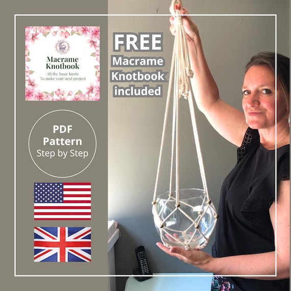 Macrame Pattern in English of Adjustable Macrame Planthanger Macrame plant hanger, DIY planthanger, PDF Macrame adjustable planthanger