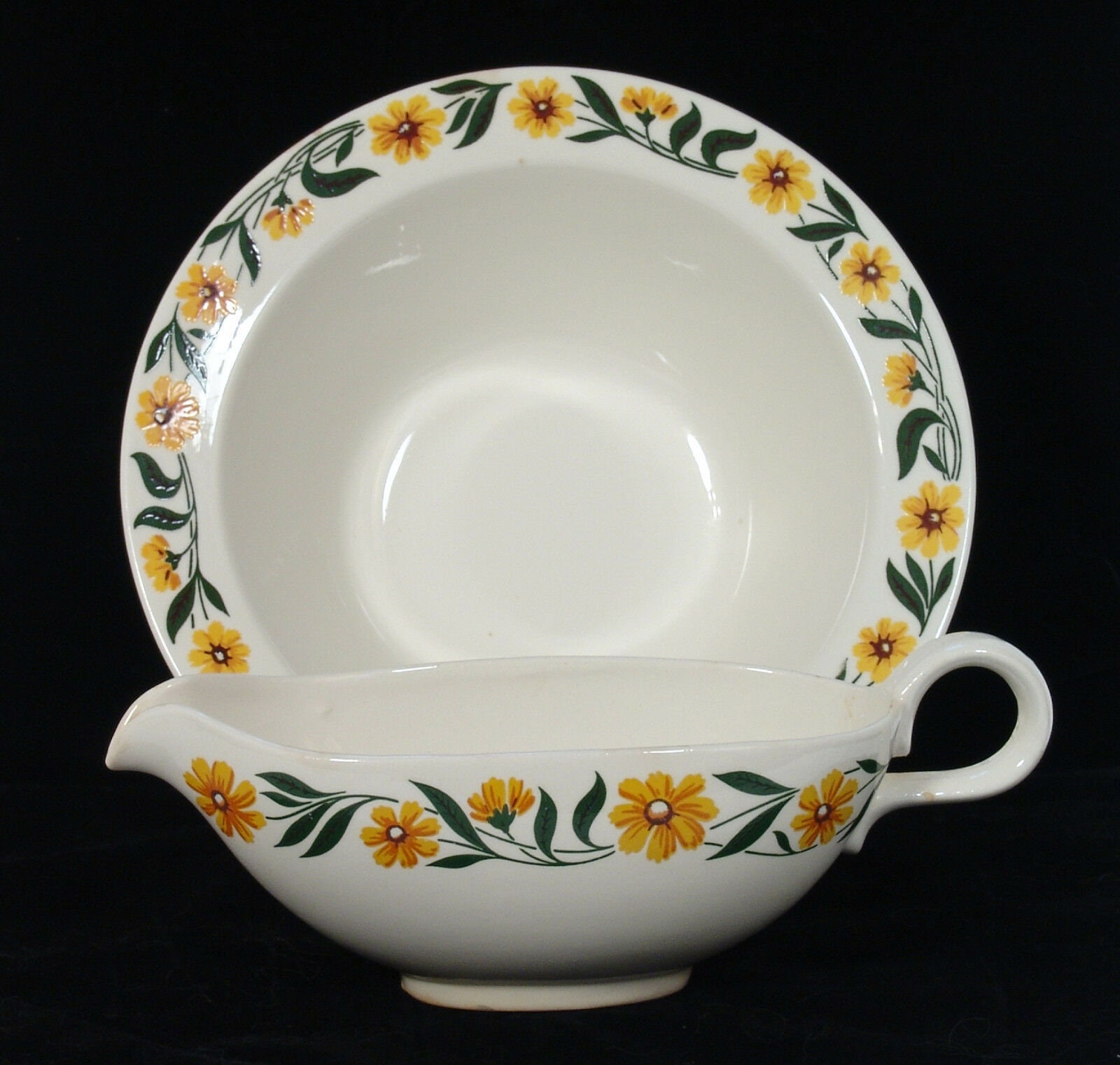Homer Laughlin Gravy Boat & Bowl Creamy White With Yellow Etsy
