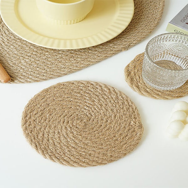 Vitality corner  Korean style linen straw round thickened coaster pot mat insulation pad photo props placemat