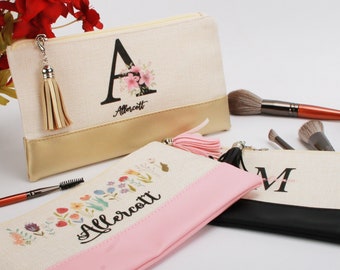 Gepersonaliseerde bruidsmeisje make-up tassen, canvas cosmetische tassen, bruidsmeisje voorstel geschenken, make-up tas