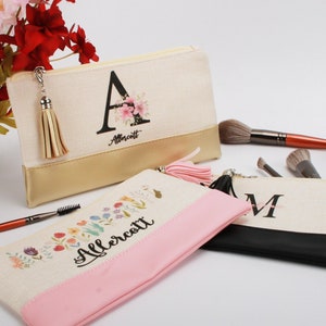 Personalisierte Brautjungfer Make-up-Taschen, Canvas Kosmetiktaschen, Brautjungfer Vorschlag Geschenke, Schminktasche Bild 1