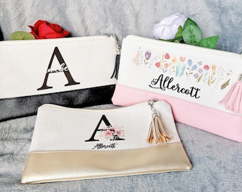 Makeup Bags with tassels charm,Personalized Canvas Cosmetic Bags,Bridesmaid Proposal Gifts,Make up Bag