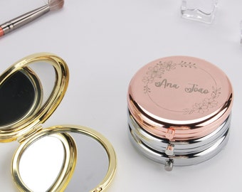 Cadeau miroir compact personnalisé,Nom personnalisé,Cadeaux de demoiselle d'honneur,Cadeaux de douche nuptiale,Cadeaux de mariage,Miroir de poche gravé pour mère