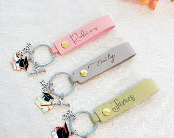 Personalized Name Leather Graduation Keychain,Graduation Gift,2025 Class Keychain,Wristlet Keychain Gift for Her, Colloege Graduation Gift