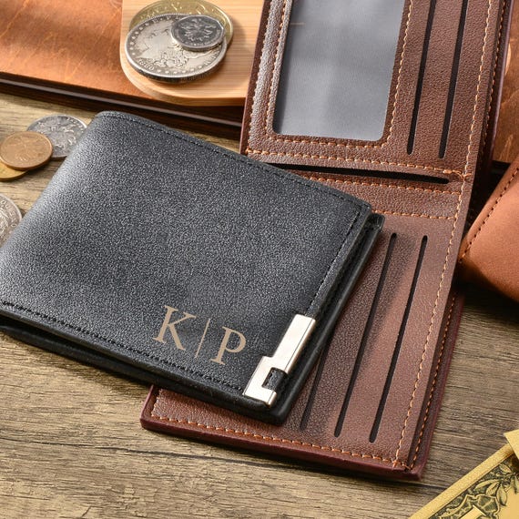 Cartera personalizada con nombre grabado, cartera para hombre