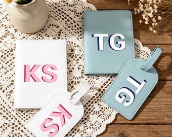 Shadow Monogram Passport Holder & Luggage Tag Set - Personalized Bridesmaid Travel Gift