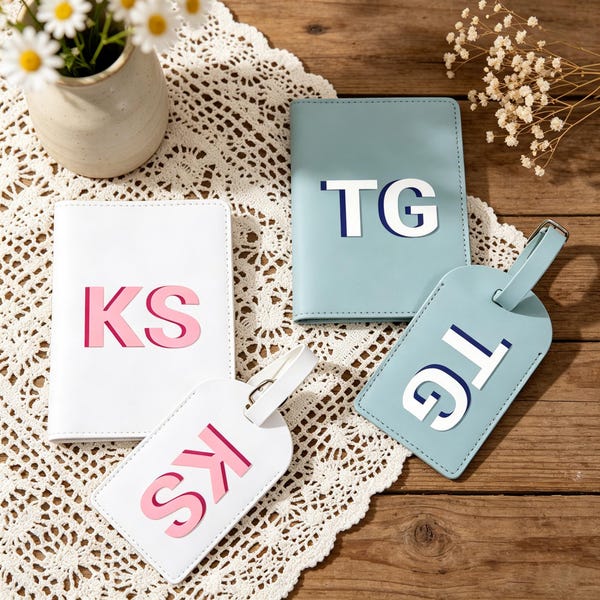 Shadow Monogram Pass & Gepäckanhänger Set - Personalisiertes Brautjungfer Reisegeschenk