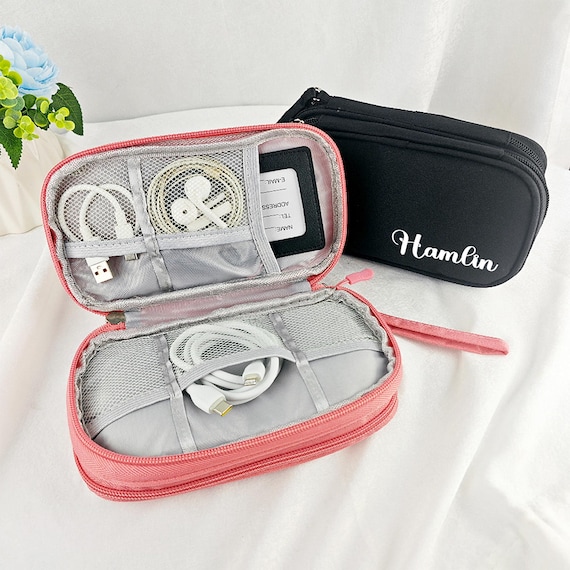 Custom Cable Organizer Bag,Charger Organizer, Cord Organizer, Anniversary Gift Travel Organizer, Personalized Traveler's Gift