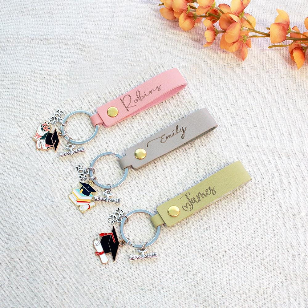 Engraved Keychain Personalized Personalzed Name Leather Graduaton ...