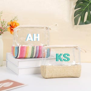 Shadow Monogram Weaving Makeup Bag,Custom Bridesmaid Cosmetic Bag,Waterproof TSA Toiletry Pouch,Initials Pool Bag,Bachelorette Party Gift