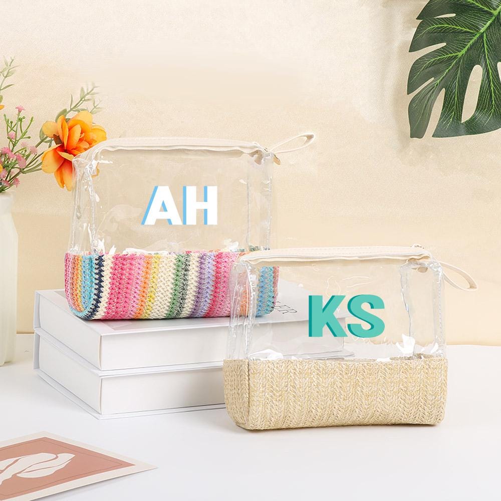 Shadow Monogram Weaving Makeup Bag,Custom Bridesmaid Cosmetic Bag,Waterproof TSA Toiletry Pouch,Initials Pool Bag,Bachelorette Party Gift