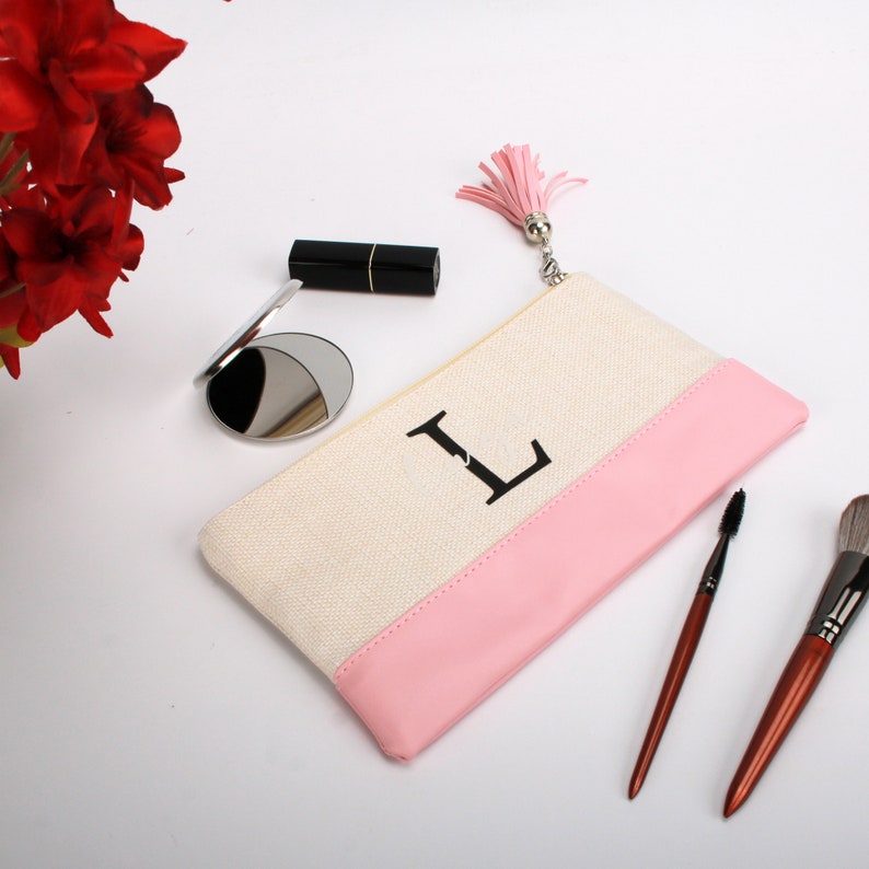 Personalisierte Brautjungfer Make-up-Taschen, Canvas Kosmetiktaschen, Brautjungfer Vorschlag Geschenke, Schminktasche Bild 4