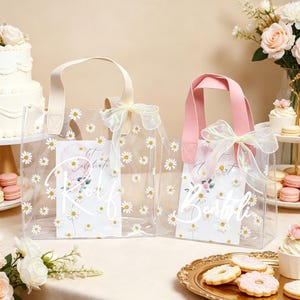 Personalized Flower Girl Proposal Gift Bag,Daisy Gift Bag with Handles,Custom Gift for Flower Girl,Transparent Gift Bag with Ribbon