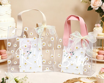 Personalized Flower Girl Proposal Gift Bag,Daisy Gift Bag with Handles,Custom Gift for Flower Girl,Transparent Gift Bag with Ribbon