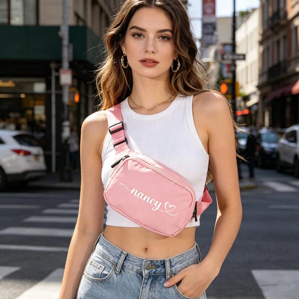 Personalized Fanny Pack with Name,Custom Text or Logo,Fanny Pack for Bachelorette Party/Bridesmaid/kids,Crossbody bag gift for women