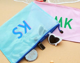Large Shadow Monogram Pool Bag,Personalized Bridesmaid Beach Pouch,Custom Summer Pool Bag,Girls Trip Bag,Bachelorette Bridal Party Favor