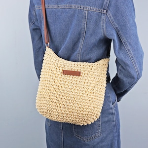 Sac à bandoulière en paille tissée, bandoulière de plage avec prénom personnalisé, sac à main bohème, sac à main panier de plage grande capacité, sac à main décontracté à fermeture éclair