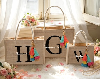 Sacola de presente de estopa personalizada, bolsa para madrinha, bolsa de praia, bolsa de juta personalizada para madrinha, bolsa de estopa com nome, presente para festa de casamento