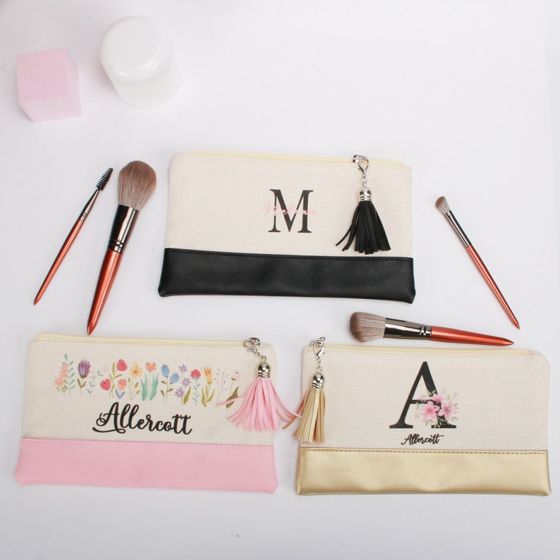 Personalisierte Brautjungfer Make-up-Taschen, Canvas Kosmetiktaschen, Brautjungfer Vorschlag Geschenke, Schminktasche Bild 7