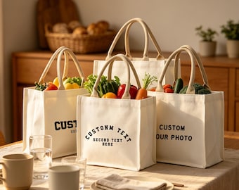 Borsa in tela con design personalizzato, borsa multiuso personalizzata per la famiglia, borsa per la spesa riutilizzabile, borsa in tela per tutti i giorni