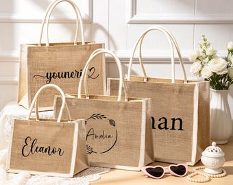 Personalized Bridesmaid Gift Bag with Charm,Custom Burlap Gift Bag,Beach Tote Bag,Bachelorette Party Bag, Bridesmaid Proposal Gift,Beach Bag