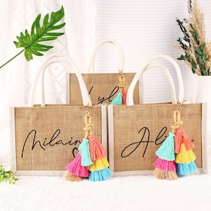 Personalized Bridesmaid Gift bag,Gift Bag with tassels charm,Bridesmaid Proposal Gift,Bachelorette Party Bags,Beach bag,Bridal shower bag