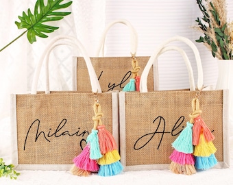 Personalized Bridesmaid Gift bag,Gift Bag with tassels charm,Bridesmaid Proposal Gift,Bachelorette Party Bags,Beach bag,Bridal shower bag