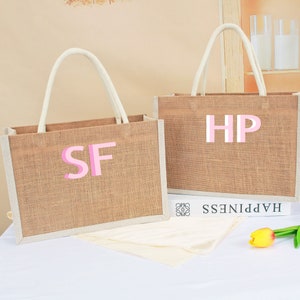 Personalisierte Schatten Monogramm Jute Carryall Tasche, Strandtasche, Junggesellinnenabschied Geschenk
