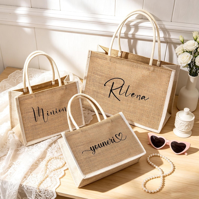 Personalized Bridesmaid Gift Bag With Charm,custom Burlap Gift Bag ...
