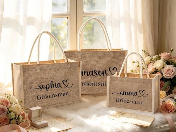 Personalized Burlap Bags/ Custom Name Jute Bag/ Monogram Beach Tote Bag/Bachelorette Party/Wedding Favors/Gift for Her/ Bridesmaid Gifts Bag