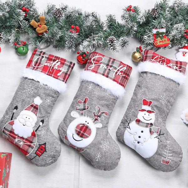 Bas de Noël de famille personnalisés, Bas de Noël, Bas de Noël avec nom, Peluche 3D, Décoration de bas de Noël, Cadeau de Noël