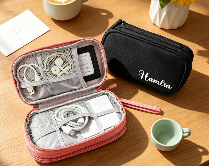 Custom Cable Organizer Bag,Charger Organizer, Cord Organizer, Anniversary Gift Travel Organizer, Personalized Traveler's Gift