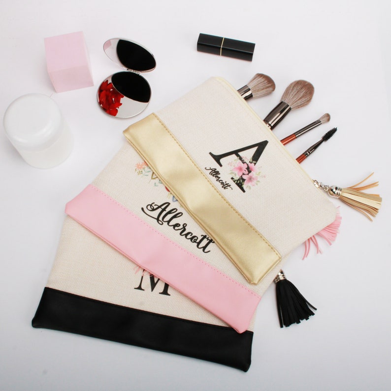 Personalisierte Brautjungfer Make-up-Taschen, Canvas Kosmetiktaschen, Brautjungfer Vorschlag Geschenke, Schminktasche Bild 2