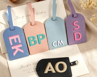 Personalized Leather Luggage Tag,Bulk Monogram Name Tag,bachelorette party gift,wedding favor,Girls Trip,Traveler Gift