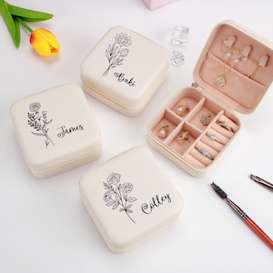 Portagioielli personalizzato per donna, portagioielli da viaggio personalizzato, organizer per orecchini quadrati, scatola regalo per damigella d'onore per sorella, amica