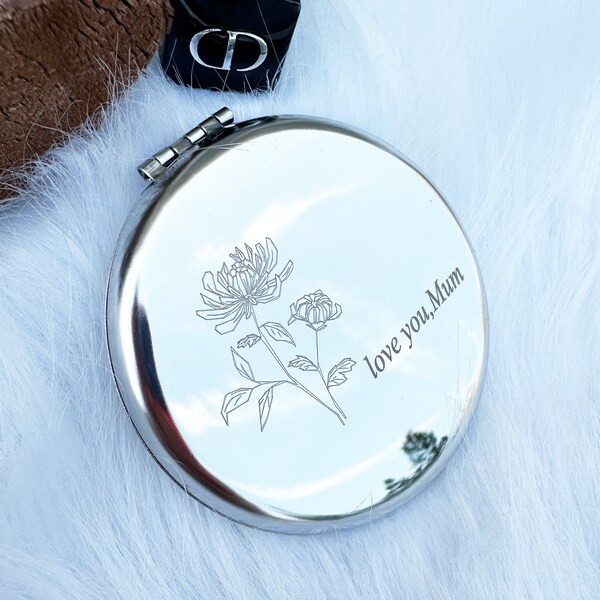 Custom Pocket Mirror,Personalized Compact Mirror,Custom Gifts for Mom,Mother's Day Gift, Handheld Makeup Mirrors,Portable Steel Casing