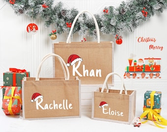 Sacs-cadeaux de Noël personnalisés en toile de jute,Sacs-cadeaux en jute,Sacs-cadeaux de Noël,Sacs de fête de Noël,Sac cadeau de Noël personnalisé,Réveillon de Noël